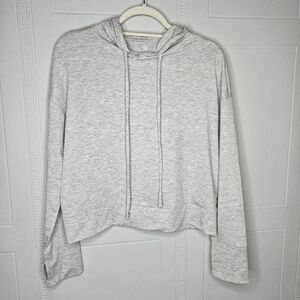 Gap Fit Light Gray Lightweight Cropped Boxy Pullover Hoodie Thumb Holes M EUC